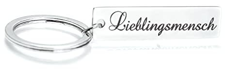 Schlüsselanhänger mit Gravur Lieblingsmensch - Schlüsselband, Glücksbringer und Gastgeschenk für Schlüsselringe, Frauen und Männer zum Muttertag, Vatertag, Geburtstag oder Jhrestag, Silber