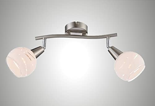 Trango 2-flammig 1001-22SD LED Deckenleuchte dimmbar Deckenlampe in Edelstahl-Look mit Design Gläsern inkl. 2x LED Leuchtmittel 3000K warmweiß, Deckenstrahler, Wohnzimmer Lampe, Spots schwenkbar