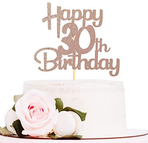 Sotpot Rose Gold Glitter 30 Cake Topper, 30th Birthday Cake Decorations for Birthday Party Anniversary Party Supplies
