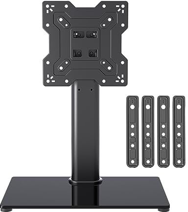 XINLEI Universal TV Stand Base, Table Top TV Stand for 17-55 Inch LCD/LED TVs, Height Adjustable Monitor Mount Stand with Tempered Glass Base Holds up to 40kg VESA 400x400mm, TS102