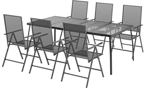 vidaXL Garten Essgruppe 7-TLG., Gartenmöbel Set Tisch 6 Stühle Verstellbar Klappbar, Sitzgruppe für Garten Terrasse, Gartengarnitur, Anthrazit Stahl