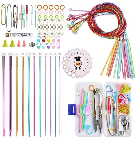 Coopay 23 Stück Tunesische Häkelnadeln Set mit Häkelzubehör, 2,0-8,0 mm Tunesische Häkelnadel aus Aluminium und 3,0-10 mm Kunststoff Tunesische Häkelnadel mit Seil, Komplettes Tunesisch Häkeln Set