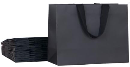 PAPERIST 12 Stk 30x23x12cm (2) Mittelgroße, Schwarze Papier Geschenktaschen mit Baumwollgriffen, dicke, robuste, langlebige, Umweltschonende Papier Tragetaschen