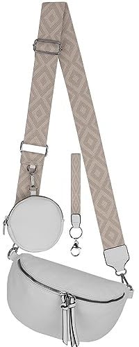 Bauchtasche Umhängetasche Crossbody-Bag Hüfttasche Kunstleder Italy-Design (White)
