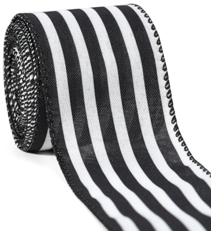 Weihnachtsband für Baum, schwarz-weiße Bänder mit Draht, vertikale Streifen, Stoffband, Geschenkverpackung, DIY, Handwerk, Kranz, Girlande, Weihnachtsbaum, Party, Halloween, Weihnachtsdekoration, 9,1