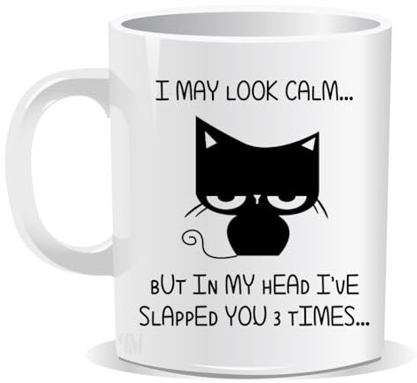 Perfect Mugs I May Look Calm But in My Head I've Slapped You 3 Times Mug Sarcastic Humour Rude Gift for Friend Cat Lover Colleague Christmas Birthday Secret Santa Men Tea Him Her