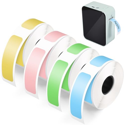 4 Rollen Thermo-Etikettenband für P15/P12/P11/L12 Etikettendrucker, 12 x 40 mm Kompatibel Etikettenband, Wasserdicht Selbstklebende Etikettenband-Gelb, Grün, Rosa, Blau