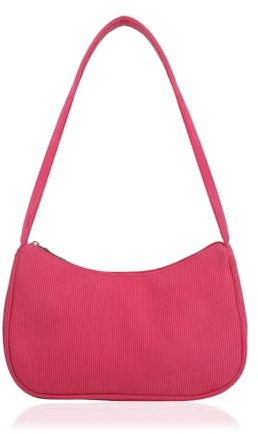 HIOQFR Mini Sac a Main Femme Y2k Petit Sac à Bandoulière Classique Sac à Main Vintage Année 90s Sac Fourre-Tou en Velours Côtelé Shoulder Bag Aesthetic Sac à Mai Rétro Tendance Sac Porté Epaule-Rose
