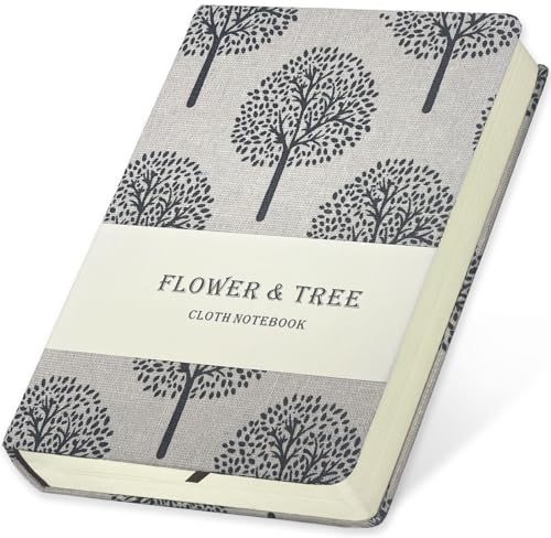 ipoul B6 kleine Notizbücher, 12,7 x 17,8 cm, Leinenstoff, Hardcover, flach liegend, liniert und blanko, 264 Seiten, dickes Skizzenbuch, schwarzer Baum, beigefarbener Stoff, verschleißfestes