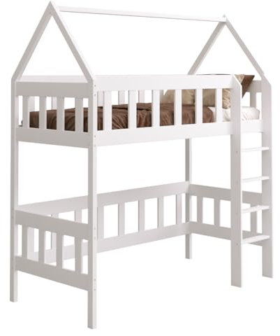 Need Sleep Loft Bed Hausbett Etagenbett Kinder 80x160 Hochbett Mit Treppe Kinderhochbett Hoch Bett Erwachsene Jugendliche (weiß)