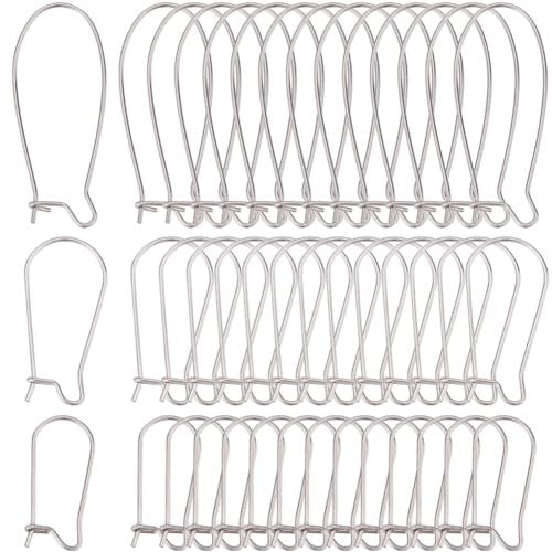 SOFPLATE 1 Box 120Pcs 3 Styles Kidney Earring Hooks Stainless Steel Kidney Ear Wires Silver Long Dangle Earring Findings U Shaped Hoop Kidney Ear Wires for jewellery Making Supplies DIY Craft Beginner