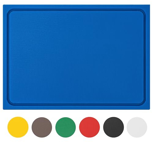 Muvell stabiles Schneidebrett Kunststoff | Blau, 35x25x2 cm | Spülmaschinenfest, EXTRA dick, messerschonend | Farben & Größen auswählbar | HACCP Fisch Küchenbrett | Schneidbrett mit Saftrille