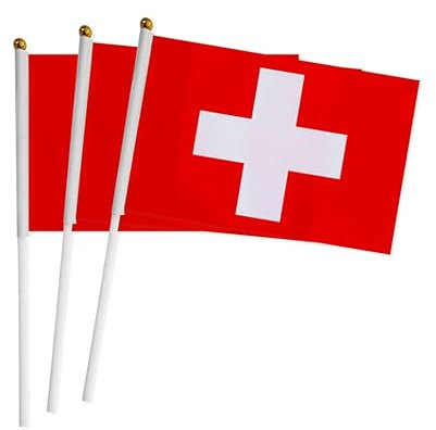 20 Piezas de Banderas de manivela de Suiza para el día Nacional Festivo, Suiza Mini Bandera portátil, Bandera Suiza, Pequeña Bandera Suiza, Mini Bandera Suiza