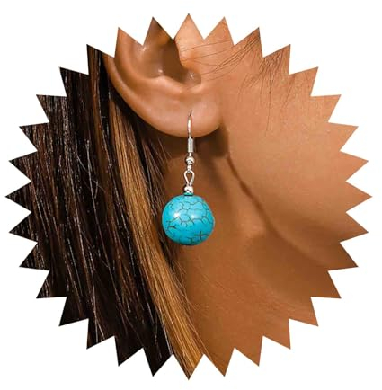 Dervivea Boho Türkis Kugel Ohrringe Silber Türkis Ohrringe Ethnisch Türkis Tropfen Ohrringe Türkis Tibetan Ohrringe Blauer Stein Ohrringe Schmuck Für Frauen