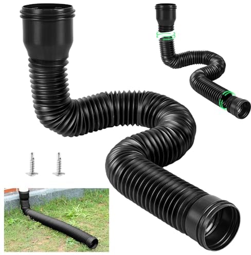 1 tuyau de descente de gouttière, extensible, rallonge flexible de gouttière, rallonge de connecteur de gouttière de 47 à 150 cm avec 2 adaptateurs, 2 vis (noir)