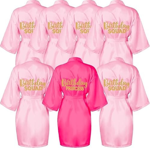 MALLOOM Lot de 7 Peignoir kimono pour fille Robe de Bain en Satin pour Enfant Avec ceinture Pour spa, mariage, fête (rose)