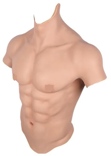 Silikon Muskelanzug Männerbrust Oberkörper Realistisches Männliches Muskel-Kostüm Cosplay Halloween Karneval,Bronze-XL