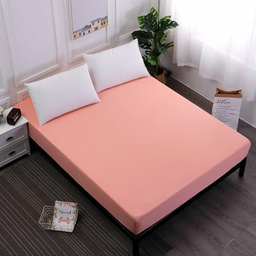 KnSam 152x203+45cm Bettlaken Warm, Spannbettlaken Spanner Einfarbig Textilien Klassische, Polyester Baumwolle Laken für Bett Rose für alle Jahreszeiten