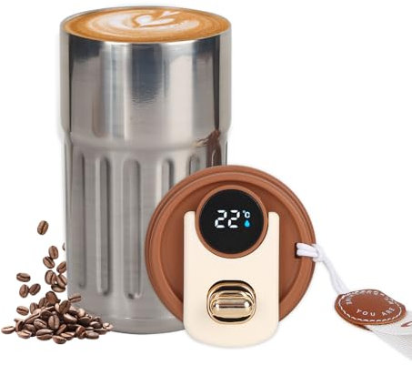 Vakuum-Isolierbecher aus Edelstahl kaffeebecher, Coffee to go becher mit LED-Temperaturanzeige, auslaufsicher, Becher mit Deckel, hält kalt und warm, geeignet für Kaffee, Tee und Bier420ml(Silber)