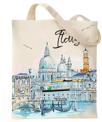 VeloKomo Italienische Canvas-Tragetasche – italienisches Reise-Souvenir, Geschenke, Totes, Venedig, Stadt, Thema, Reiseliebhaber, Souvenirs, Geschenk für Frauen, Mädchen, Mutter, leicht,
