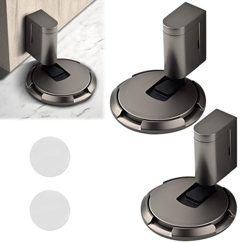Türstopper Boden, Türstopper Selbstklebend Türhalter Türpuffer, Höhenverstellbarer, 3M Doppelseitiges Klebeband oder Bohrinstallation, für Verschiedene Türtypen (2, Grau)