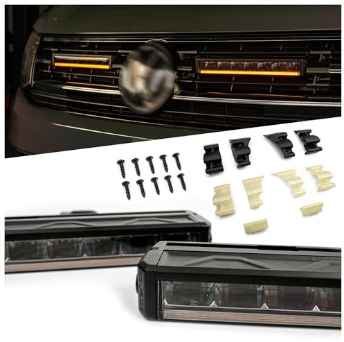 CHROMEMASTER | LED-Lampen im Fahrzeuggrill Kompatibel mit Volkswagen Multivan T6 2015-2019; 2x LED BAR Tagfahrlicht Strands Firefly 10’’, IP68, DT4-Stecker, E-Zulassung, 12-24V DC; 3 Leuchtmodi