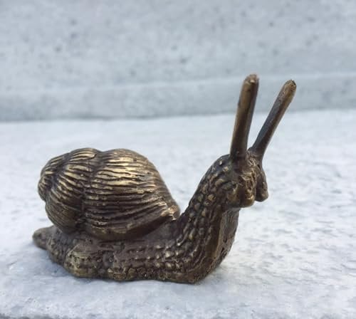 STEINFIGURENWELT GIEBEN Bronzefigur Kleine Schnecke 10cm lang Dekoration aus Bronze Skulptur Tier Figur Deko Geschenk Bronzestatue Wetterfest