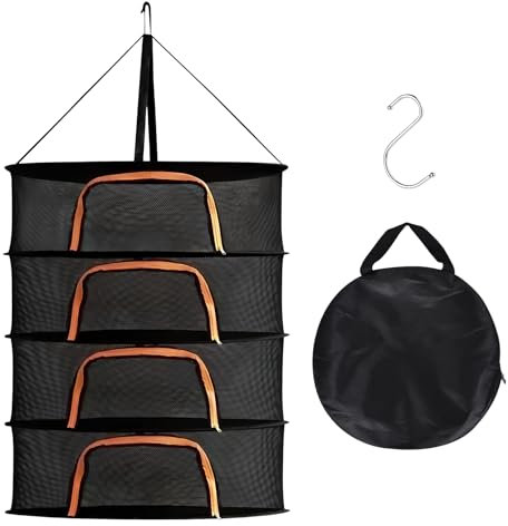 Herb Drying Rack Net, Herb Drying Rack Hanging, Collapsible Mesh Hydroponic Dry Net Herb Dryer, with S Hang Buckle and Storage Bag, for Drying Seeds, Herb, Vegs, Fruits, Bud ((D24xH39 inch),4 Layer)