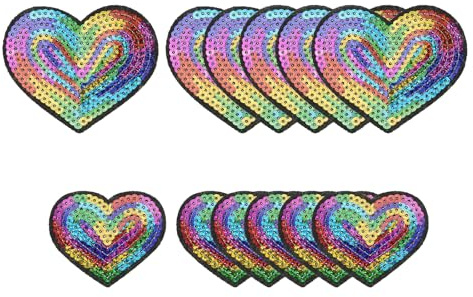 YELARXI Pailletten-Herz-Aufnäher zum Aufbügeln, bestickt, zum Aufnähen und Aufnähen, für DIY-Schuhe, Hüte, Rucksäcke, Kleidung, Reparatur – (12 Stück, bunt, 2 Größen)