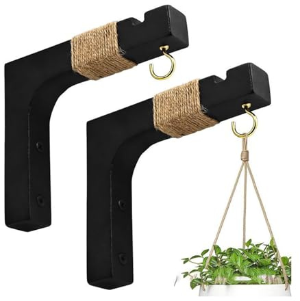 BBTISG Lot de 2 Crochets en Bois à Suspendre pour Plantes Lanternes Support de Fleurs Pot Carillon Mangeoire à Oiseaux Paniers Suspendus (noir)