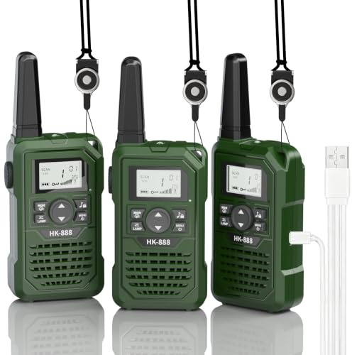 BUKEWIT 3er Set Walkie Talkie Kinder Aufladbar,3 Kilometer walky Talky Kinder mit 8 Kanäle/NOAA Wetterwarnung & LED-Taschenlampe,ab 3 Jahre altes Kinder walkie Talkie Spielzeug für Camping,Wandern