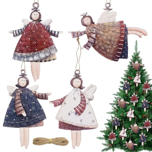 Weihnachtsbaum Anhänger, 40 Stück Holzanhänger Weihnachtsengel, Holzanhänger Weihnachten, Tannenbaum Deko, Weihnachtsbaumschmuck Holz,Christbaumschmuck Holz Engel für Weihnachtsbaum,Festtagsfeier (A)