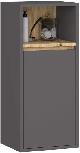 AKORD Badezimmer Hängeschrank VAMI 35 cm - Bad Hängeschrank 1 Tür 3 Regalböden - Hängeschränke fürs Bad - Wandschrank Hängend - Robuste - B35xH80xT30 cm - Graphitgrau & Artisan-Eiche