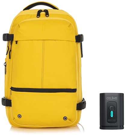 CELIMS - Sac à Dos de Voyage sous Vide avec Pompe | Extensible | Format Valise Cabine | Serrure TSA | Imperméable | Jaune