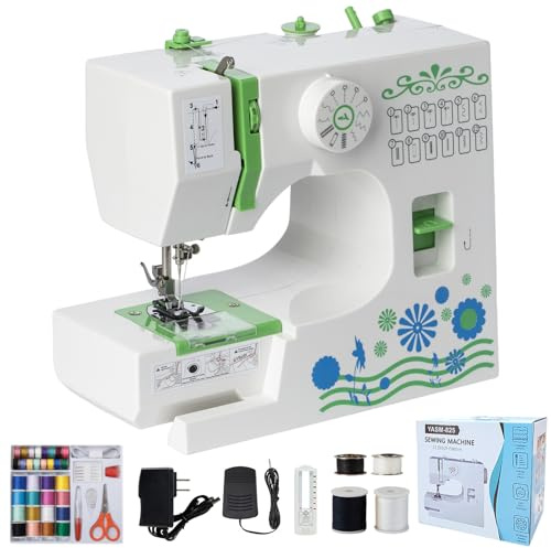Nähmaschine für Anfänger und Kinder, 12 Stichmuster Overlock Nähmaschine, Portable Mini Sewing Machine mit Nähzubehör-Set, Elektrische Haushalts Nähmaschinen Klein für DIY, Kleidung Grün