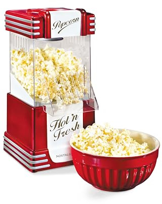 Nostalgia Retro Hot Air Popcorn Maker – 12 Cups Oil Free Popping – Countertop Machine with Measuring Cup – Healthy Snacks & Movie Nights – Red
