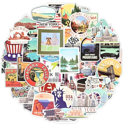 ELNX 50 USA-Sticker, Scrapbooking-Sticker, Amerika-Reisesticker, wasserfeste Koffersticker für Scrapbooking, Koffer, Laptop, Schreibwaren, Gitarre, Wasserflasche, Notizbuch