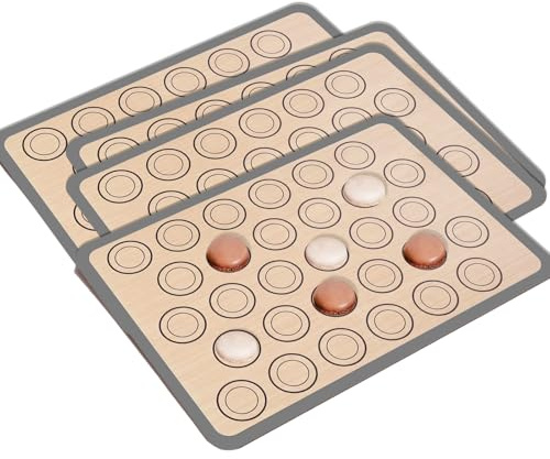 Katyjun Backmatte Silikon 4 Stück für Macarons Backen Kekse Ausrollen und Dörren Macarons Backset Mit Temperaturbereich von -40℃ bis 230℃ Keksgrößenkontrolle Einfache Reinigung Antihaft (Rechteck)