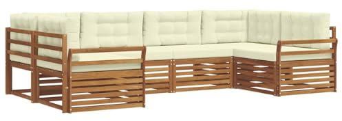 vidaXL Sofagarnituren 6 pcs Natur und Creme Massivholz Akazie, Moderner Garten-Sofa, strapazierfähiges Terrassen-Set, Bequeme Sitzmöbel für Deine Lounge-Atmosphäre