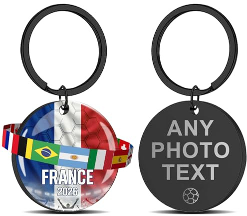 porte clef personnalisable coupe du monde 2026, porte clé football personnalisé photo texte+drapeaux, pour matchs foot, Coupe du Monde thème, supporteurs, cadeau