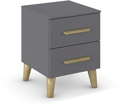 Rauch Möbel ADITIO, Nachttisch, Farbe Grau metallic, Maße 40x53x42 cm | Nachtkommode im Skandi-Design, 2 Schubladen, Soft-Close, Massivholz Griffe und Füße, Schlafzimmer, Jugendzimmer, Gästezimmer