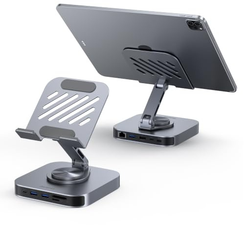 BENFEI Support pour Tablette avec Hub USB-C 9 en 1 HDMI 4K@60Hz pour iPad | Station d'Accueil Pliable et pivotante avec Ethernet/1xUSB-C&3xUSB 3.0/PD 100W/lecteur de Carte SD/TF pour iPad Pro/Air/Mini