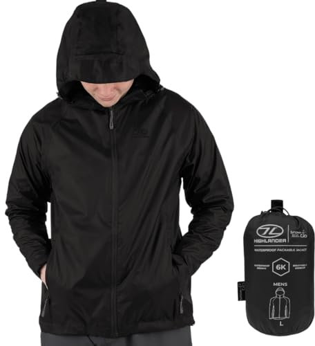 Highlander Men’s Waterproof Jacket - Stow & Go Packaway Jacket - Ultimate Waterproof Protection, Lightweight & Breathable, Perfect for Everyday and Outdoor Adventures