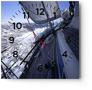 Modern Wanduhr Boot Ozean Reise Yacht 30x30cm Quadrat Klein Wand Uhr Glas Analog Zimmeruhren Küche Büro Wohnzimmer Glasuhr Wall Clock Dekoration Design Wanddekoration Küchenuhr C4AC30x30-0373