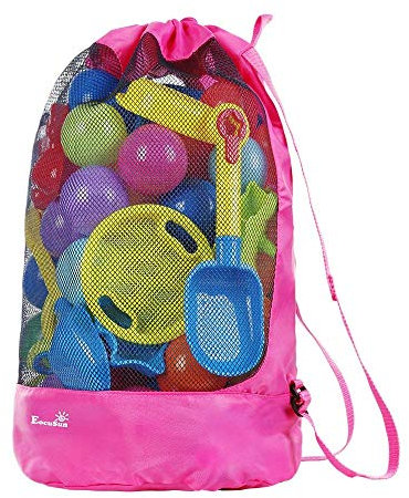 Eocusun Bolsa de Juguetes para la Playa, Bolsa de Malla Grande Bolsas de Almacenamiento para Niños Juguetes con Cordón Durable Mochila para Nadar y Bolsa de Piscina Paquetes (Rosa Fuerte)