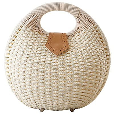 Fashionable White Rattan Straw Shell Handbag for Women - Versatile Storage for Beach, Party, Shopping, and Everyday Use, 11.02 X 5.91 X 10.24 Inches