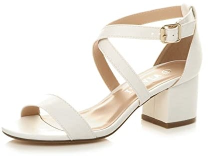 Ajvani Womens Ladies mid Low Block Heel Cross Straps Party Strappy Sandals, 3 UK, White Matte