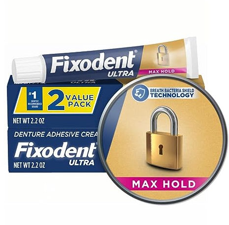 Fixodent Ultra Max Hold Adhesivo para dentaduras postizas, 2.2 onzas, paquete de 2