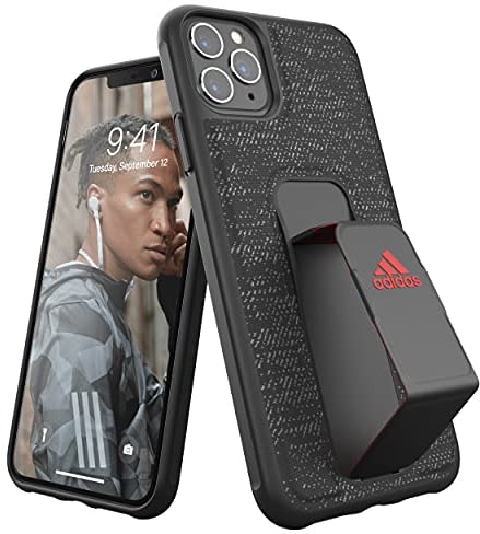 adidas Sports Compatible with iPhone 11 Pro Max Case, Grip Stand, Protective Mobile Phone Case – Black/Red