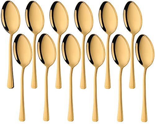 Buyer Star Paquete de 12 cucharas de Cena, Utensilios de Acero Inoxidable Dorado para Cocina casera o Restaurante